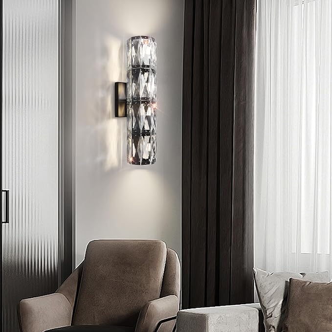 Crystal Wall Sconce,Indoor Modern Sconces Wall Lighting, Matte Black Wall Sconces for Bathroom,Bedroom,Living Room,Hallway