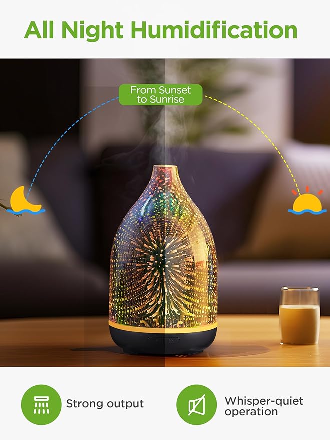 InnoGear Essential Oil Diffuser, 150ml Handmade 3D Glass Aromatherapy Defuser Air Difusor Ultrasonic Cool Mist Humidifier with Timers Waterless Auto Shut-Off