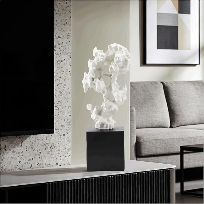 Modern Abstract Sculpture - 11.8" Stone Home Decor, Resin White and Black Art Statues for Living Room, Coffee Table Centerpiece, TV Stand Shelf Bookshelf Decorations