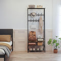 Entryway Hall Tree with Shoe Rack, Hall Tree Coat Rack with Hooks, 25” Freestanding Metal Coat Rack with Shoe Storage, Compact Entryway Organizer for Hallway and Bathroom