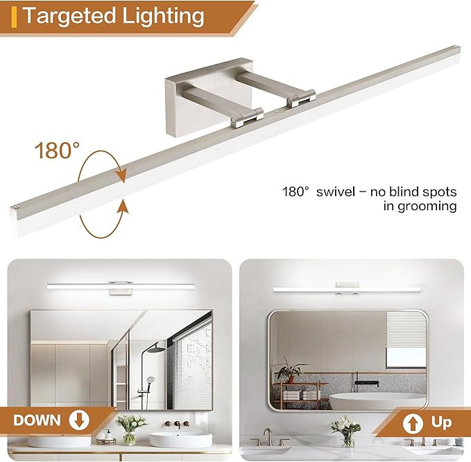 SOLFART 5 Color Temperature Dimmable 47.2 Inch Bathroom Light Fixtures Over Mirror Brushed Nickel Vanity Lights for Bathroom Modern LED Light Fixture 5CCT
