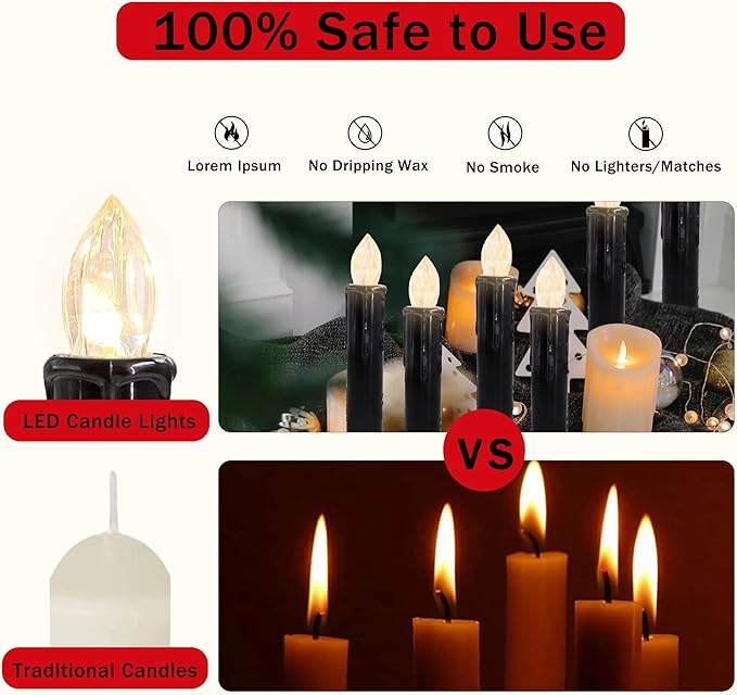 LED Candlesticks Short Taper Candle, 4inches Battery Operated Chandelier Halloween Black Flameless Candles Mini Remote Candle Sticks for Harry Potter Party Home Decor,10pcs-BL