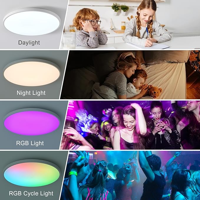 Smart Ceiling Light with Remote Control - 15Inch 38W Flush Mount Ceiling Light, RGB Color Changing Ambient Light for Bedroom, Kitchen, Dining Room, Basements