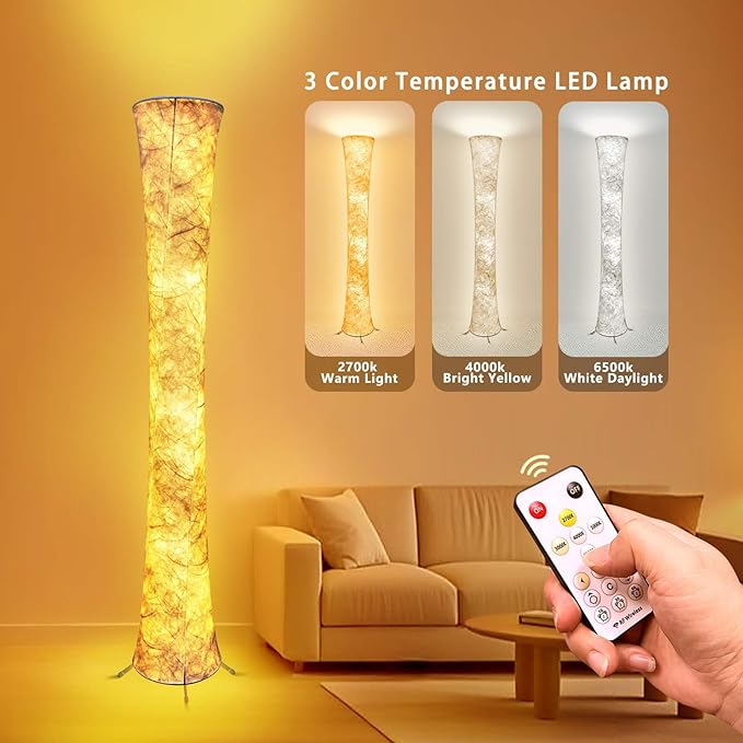 LED 3 Color Temperature Floor Lamp, 61'' Dimmable Round Standing Lamps with Foot Switch, APP & Remote Control, Timer Setting, Modern LED Corner Lamp for Living Room Bedroom