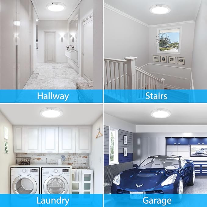 Youtob Motion Sensor LED Ceiling Light 15W 1300LM, ETL Listed, Flush Mount Ceiling Light, Ceiling Light Fixture for Indoor, Stairs, Closets Room, Hallways, Laundry, Garage(6500K Daylight White)