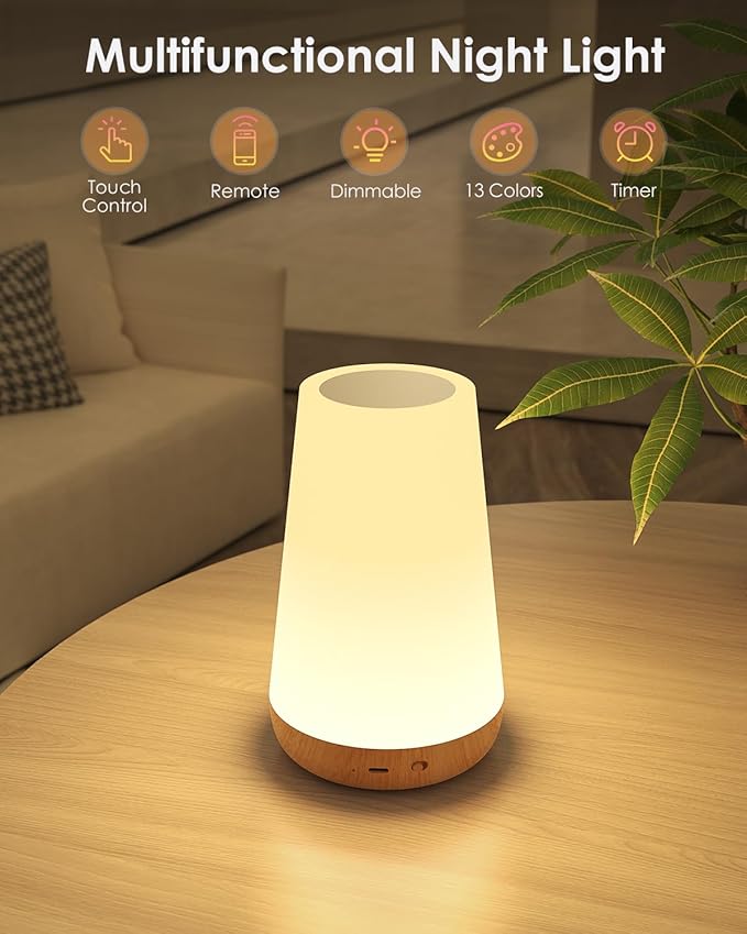 Night Light for Kids Set of 2, Rechargeable Lamp for Nursery with Timer & Memory, Dimmable Touch Lamp with Remote, Warm Night Lamp with 5 Brightness & 13 RGB Color for Baby Adult Gift