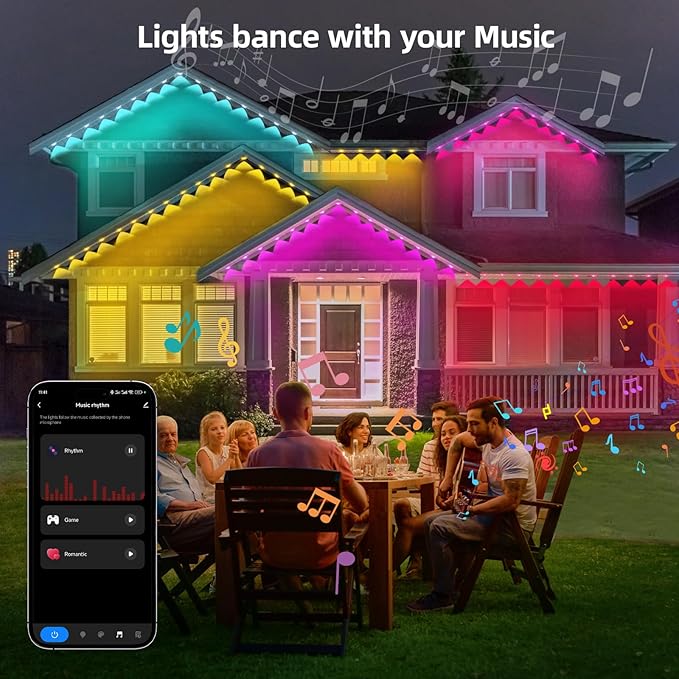 Permanent Outdoor Lights Pro, 50ft with 36 RGB LED Lights for Daily and Accent Lighting, IP65 Waterproof Smart Eaves String Lights with App & Remote, Rainbow Light for Halloween,Christmas -50FT