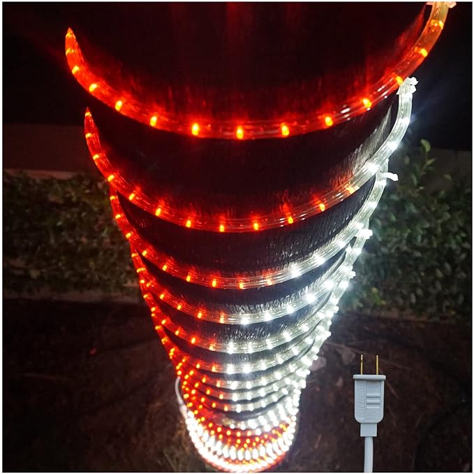 Russell Decor 80ft /864 LEDs Rope Lights Indoor Outdoor Decorative Lighting for Christmas and Party Trees Patio Deck Flexible String Lights (Red White)