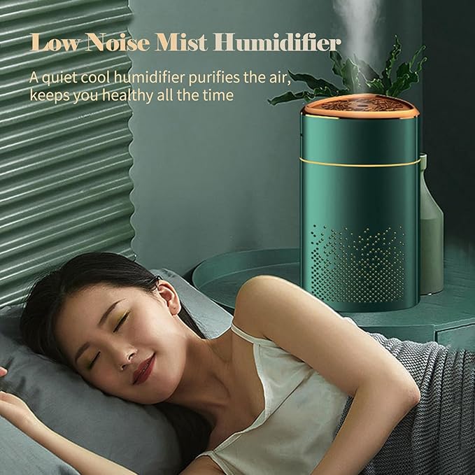 Travel Humidifier, 1000mL Mist Humidifier Diffuser Essential Oil Diffuser Aromatherapy Diffuser with 7 Color Changing LED Lights for Homes, Cars, and Offices (Green)