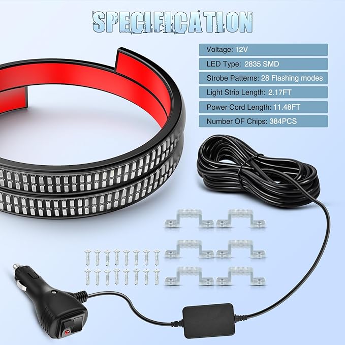 Nilight 2PCS 24 inch Truck Grille Strobe Lights Strip 384 LED Emergency Light Red Blue Flexible Side Flashing Warning Caution Safety Waterproof Lighting Kit for Trucks Tow Plow Construction Vehicles