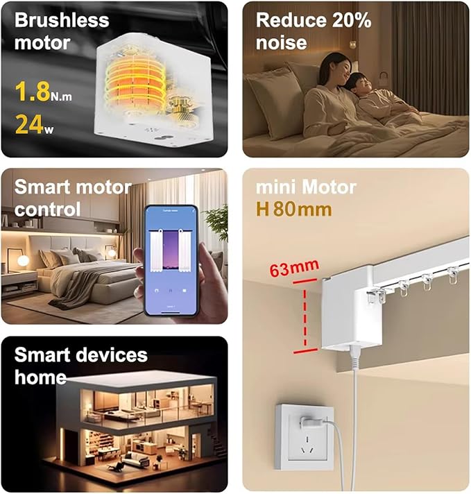 Smart Motorized Curtain Rods (Ripple Fold), Matter over WiFi Electric Track Compatible with HomeKit Alexa Google SmartThings, Automatic Drapery System with Remote, 1.8N.m (5 meters (196.8 inches))