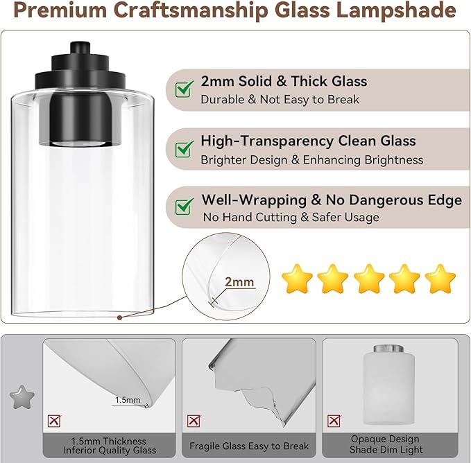 6-Light Bathroom Light Fixtures, 38" Modern Vanity Lights Over Mirror with Clear Glass Shades, Matte Black Light Fixture, Classic Wall Light Fixture for Mirror Living Room Cabinet Bedroom Porch