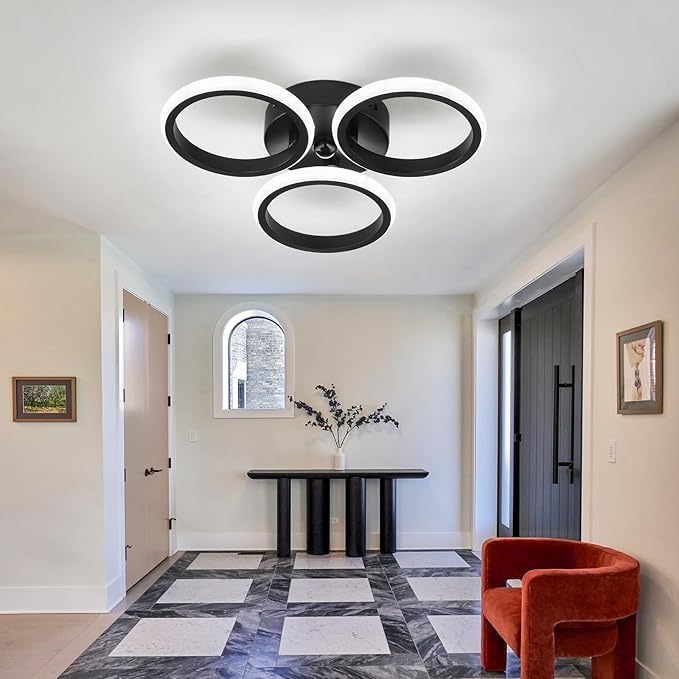 ZGLAOJT Led Motion Sensor Light Indoor 24w Semi Flush Mount Ceiling Light Fixture Black 6000k Modern White Light for Hallway Porch Stair Closet Laundry.