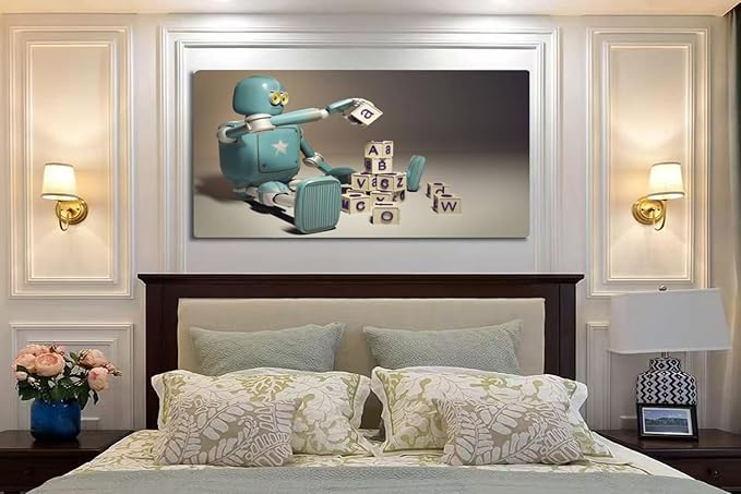 Wibinuki Wall Art Wall Decor Wall Paintings retro vintage robot for Living Room Bedroom Bathroom Home Decor Can Be Hung Directly 20"x 40"