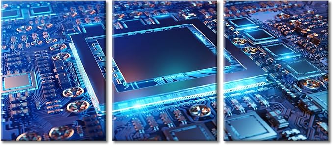 Canvas Wall Art Computer Processors CPU Wall Art for Living Room 3 Piece Modern GPU Card with Circuit and Colorful Lights Wall Decor Living Room Print on Canvas Framed Ready to Hang (36"Wx16"H)