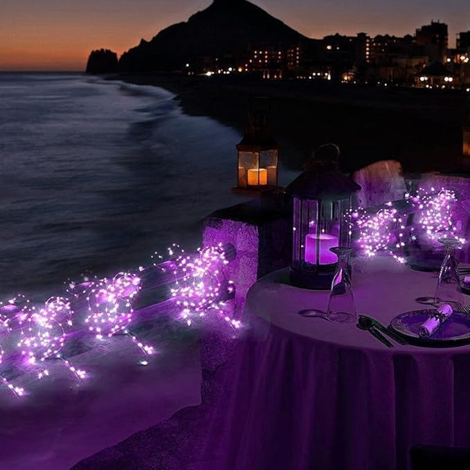 RUICHEN 20 Ft 120 LED USB Fairy String Lights with On/Off Switch, Waterproof Copper Wire Lights for Bedroom Wall Ceiling Wreath Crafts Christmas Halloween Party, Purple, 2 Pack