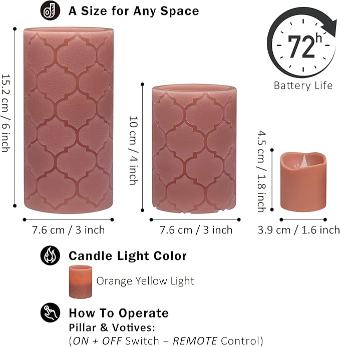 FURORA LIGHTING Dusty Rose Nordic Real Wax Flameless LED Candles with Remote & Timer (2/4/6/8H), Elegant and Romantic Glow, Pack of 8, Batteries Included