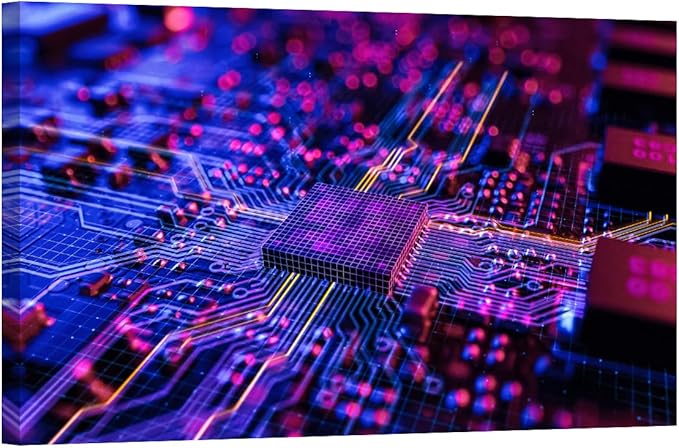 LSIUHWUWI Wall Art Creative AI Chip Canvas Artwork Wall Decor Circuit Board CPU Processor Prints Wall Art Modern Home Decor Posters and Prints Framed Ready to Hang 24x36 INCH