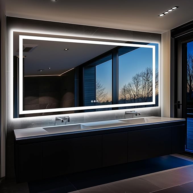 LED Bathroom Mirror, 72"x32" with Frontlit and Backlit Anti-Fog Mirror with Lights LED Vanity Mirror for Bathroom 3 Colors Temperature & Dimmable Bathroom Mirror with HD Tempered Glass