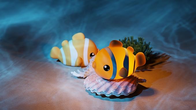Cute Clownfish Night Light, Rechargeable LED Dimmable Silicone Lamp, Touch Control Novelty Bedside Light for Bedroom, Desk and Room Decor