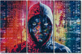 Framed Wall Art 3 Panel Cyber Security and Data Protection Concept Poster for Living Room, Hacker in Mask on Dark Background Pictures Print On Canvas, Wooden Framed Ready to Hang, 42" Wx28 H