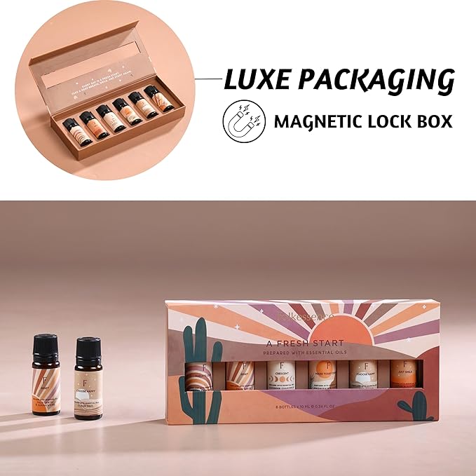 Folkulture Fresh Essential Oils Set for Diffuser | Aromatherapy Oils Set for Meditation, Relaxation, Reset & Mindful Living | 6 Scents – Lavender, Palo Santo, Ocean Salt, Sandalwood & More