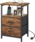 Fixwal Night Stand with Charger Station, Nightstand with Charging Station & Fabric Drawers，Rustic Brown