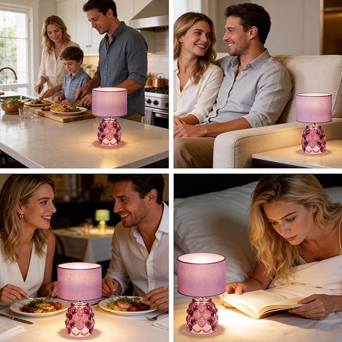 MJ PREMIER Rechargeable Table Lamp Dimmable Purple Cordless Lamps with 3 Color Wireless Portable Battery Operated LED Desk Lamp with USB-C for Bedroom, Nightstand, Office, Emergency Light