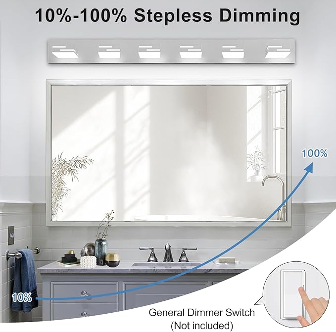 LED Modern Bathroom Vanity Light Fixtures, 6-Light 40-inch Dimmable Chrome Vanity Lights for Bathroom Lighting Fixtures Over Mirror, with 350° Rotatable Heads (Cool White 6000K)