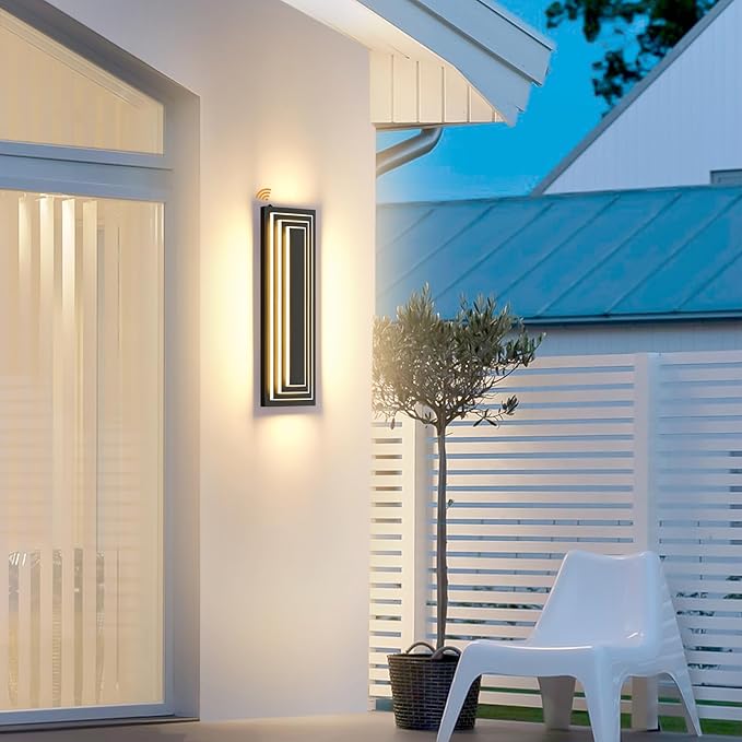 Dusk To Dawn Long Outdoor Wall Light Fixtures, LED Modern Outdoor Lighting For House, 23.6 IN Exterior Wall Sconce,Black Front Porch Light, Waterproof Outside Garage Lights,36W Warm White 1Pcs