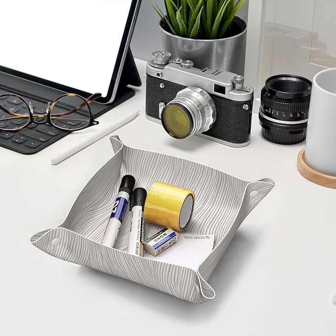 Minimal Elegant Line Pattern Organic Lines Valet Tray Leather Desktop Storage Organizer Bedside for Jewelry Keys Coin Sundries