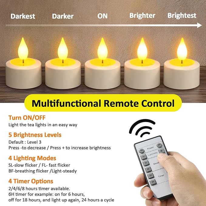 Yme Flameless Candles with Remote Timer and Charging Base, 6 Pack Rechargeable LED Battery Operated Flickering Flameless Candle, Electric Tea Lights Votive Candles for Home Wedding Party Holiday Decor