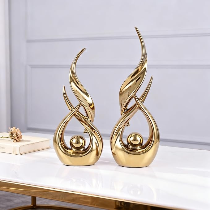 DOVDOV 2-Piece Abstract Gold Home Decor Set, Ceramic Abstract Sculptures, Modern Art Pieces, Suitable for Coffee Table Tops, Office Bookshelves, Dining Table Centers, and entryway Decor.
