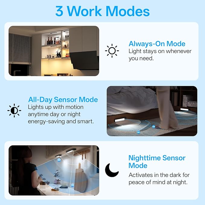 Under Cabinet Lighting Wireless,Motion Sensor Light Indoor Rechargeable,3Color Dimmable Closet Light Battery Operated with Remote Control,Under Counter Lights for Kitchen,Closet 2Pack