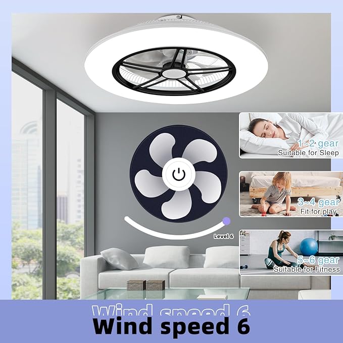 BAYSQUIRREL Alexa WiFi Low Profile Ceiling Fan with Light Flush Mount Enclosed Ceiling Fan 22" LED Dimmable Bladeless Ceiling Fans with Google Assistant/App Control,6 Speed Dimmable LED-RGB Lights