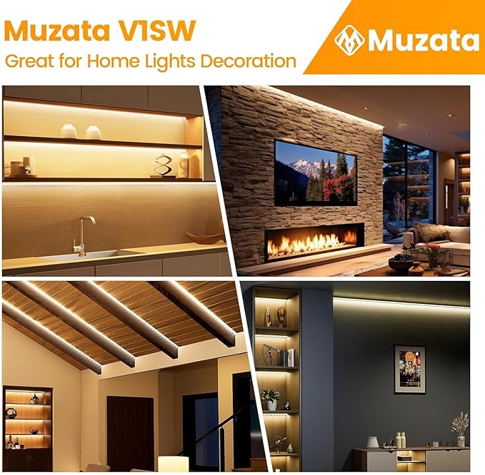 Muzata 20Pack 6.6FT/2M V Shape LED Channel Silver Aluminum LED Strip Diffuser Channel with Milky White Cover Frosted Corner Lighting Easy Installation V1SW WW 2M