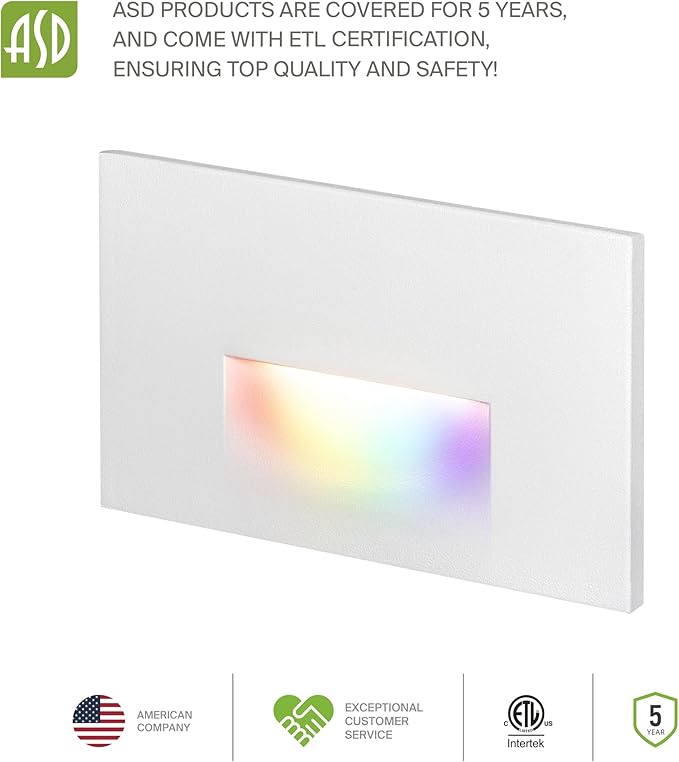 ASD LED Recessed Step Light Fixture, Outdoor & Indoor Tread Lighting | RGBW, Smart, Waterproof, ETL Listed | 3W 60LM RGB-2700K-6500K 120V | Staircase Hardwired Illumination | White, 24 Pack