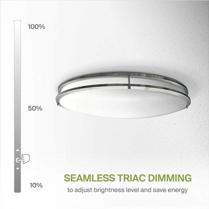 ASD LED 32" Oval Flush Mount Lighting, Close to Ceiling Light Fixture | 5CCT, Dimmable, ETL Listed | 50W 4195LM 2700-5000K 120V | Low Profile Double Ring Lamp | Nickel