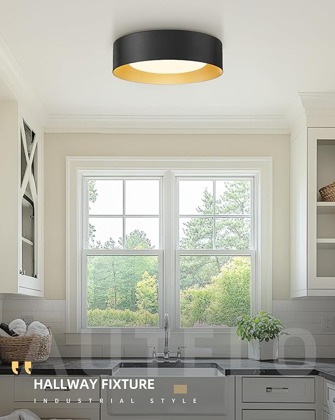 AUTELO 16" Black Ceiling Light, LED 5CCT Ceiling Light Flush Mount with Frosted Glass in Black Finish, Light Fixtures Ceiling Mount for Bedroom, C3336-40 BKLED