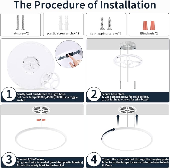 MOONSEA 16 Inch Flush Mount Ceiling Light Fixture 28W - Dimmable 3000K/4500K/6000K Selectable Kitchen Light Fixtures 2800lm, Round Lights Fixture Ceiling Mount for Bathroom, Hallway, Bedroom, White