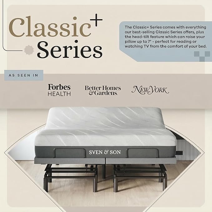 Sven & Son Harmony Adjustable Bed Base, Head and Foot Lift, Massage, Under-Bed Lights, USB, Gel Memory, Zero Gravity Smart Frame - King + 14 inch Hybrid Spring Matt (Medium Soft)