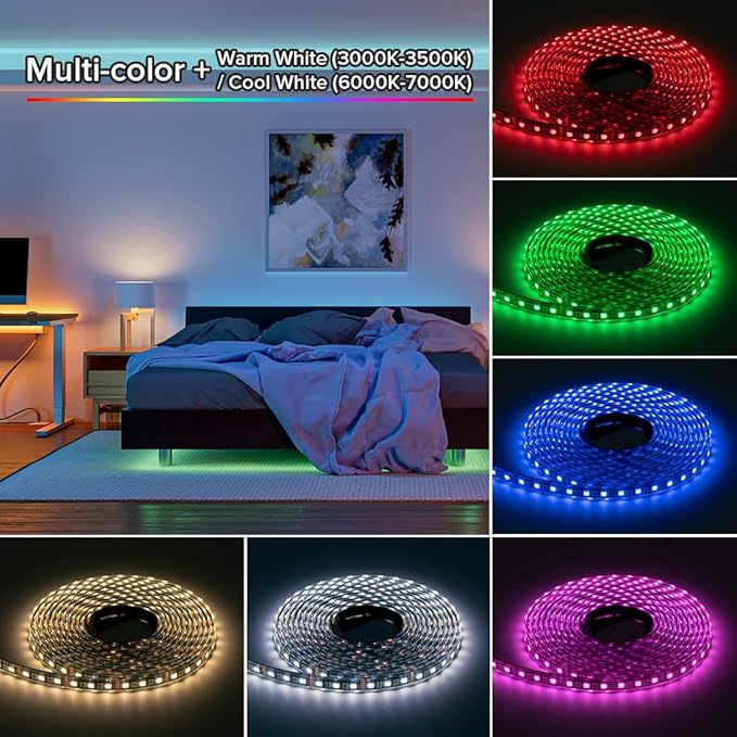 BTF-LIGHTING IP68 Waterproof Outdoor RGBW LED Strip 5050SMD RGB+Cool White(6000K-7000K) 4 Colors in 1 DC24V 5m 16.4ft 60LED/m Multi-Colored Tape Lights for Kitchen Decoration(No Adapter or Controller)