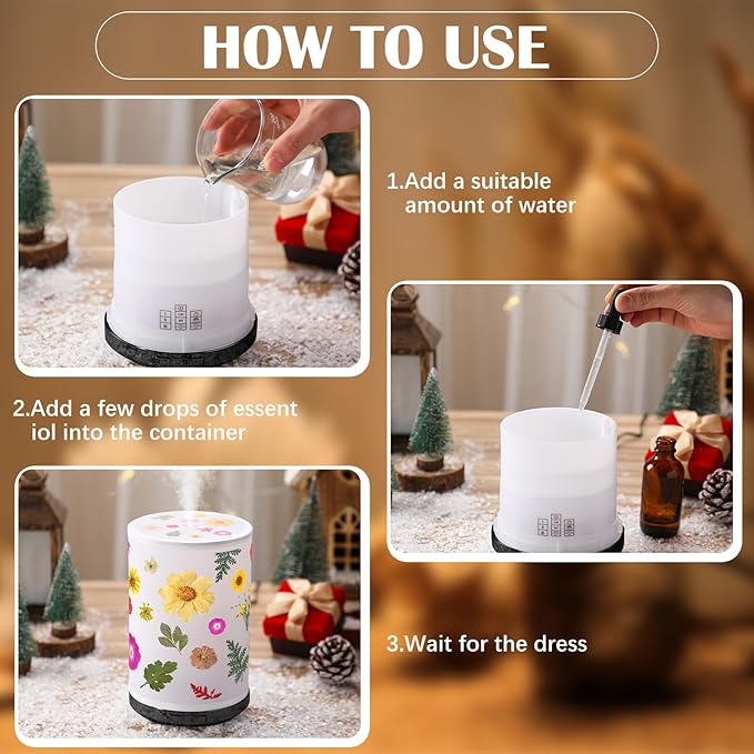 Essential Oil Diffuser Flower Humidifiers Lamp, 250ml 7-Color LED Aromatherapy Diffuser with 3 Mist Modes Auto-Off Floral Night Light Gift for Women Mom Home Office Desk Decor