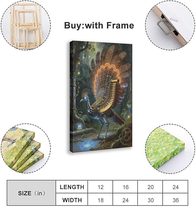 Framed Mechanical Fantasy Wall Art for Living Room TV Wall Vintage Steampunk Aesthetic Home Decor 12x18inch(30x45cm)