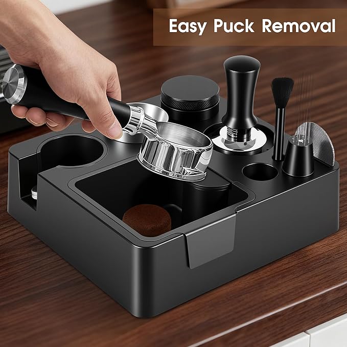 Reoszeank 54mm Espresso Accessories Kit, Espresso Knock Box and Tamping Station, Coffee Tamper, Distributor, WDT Distribution Tool, Dosing Funnel and Puck Screen Set Fits Breville 54 mm Portafilter