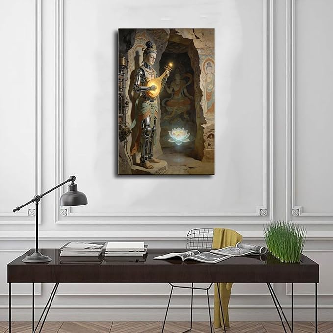 Framed Steampunk Mechanical Fairy Wall Art - Cultural Retro-Futuristic Poster for Home Office Bedroom Decor 16x24inch(40x60cm)