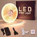 GOMING Motion Sensor COB LED Light Strip 32.8ft(10M) Warm White 3000K 3 Lighting Modes 3 Timing Off Modes 3 Brightness Modes with Power Adapter for Kitchen Cabinets Stair Showcase Bedroom Bed