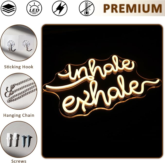 Inhale Exhale Neon Sign for Wall Decor, Warm White Led Signs for Room, USB Dimmable Neon Lights for Yoga Meditation Studio Bedroom Home Living Room Party Cafe Business Pub Wall Art