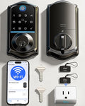 Veise VE017G Wi-Fi Keyless Entry Door Lock, App Remote & Voice Control, Fingerprint Smart Locks for Front Door, Touchscreen Electronic Keypad Deadbolt, Auto Lock, Emergency Power Port, Matte Black