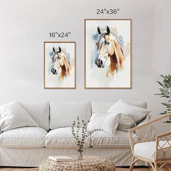 YeeHomedec Large Western Cowgirl Posters Framed Canvas Wall Art Set, Blue and White Horse Wall Decor, Glam Rodeo Boots Art Print, Vintage Country Hat Artwork for Living Room Bedroom Dorm 24"x36"x3
